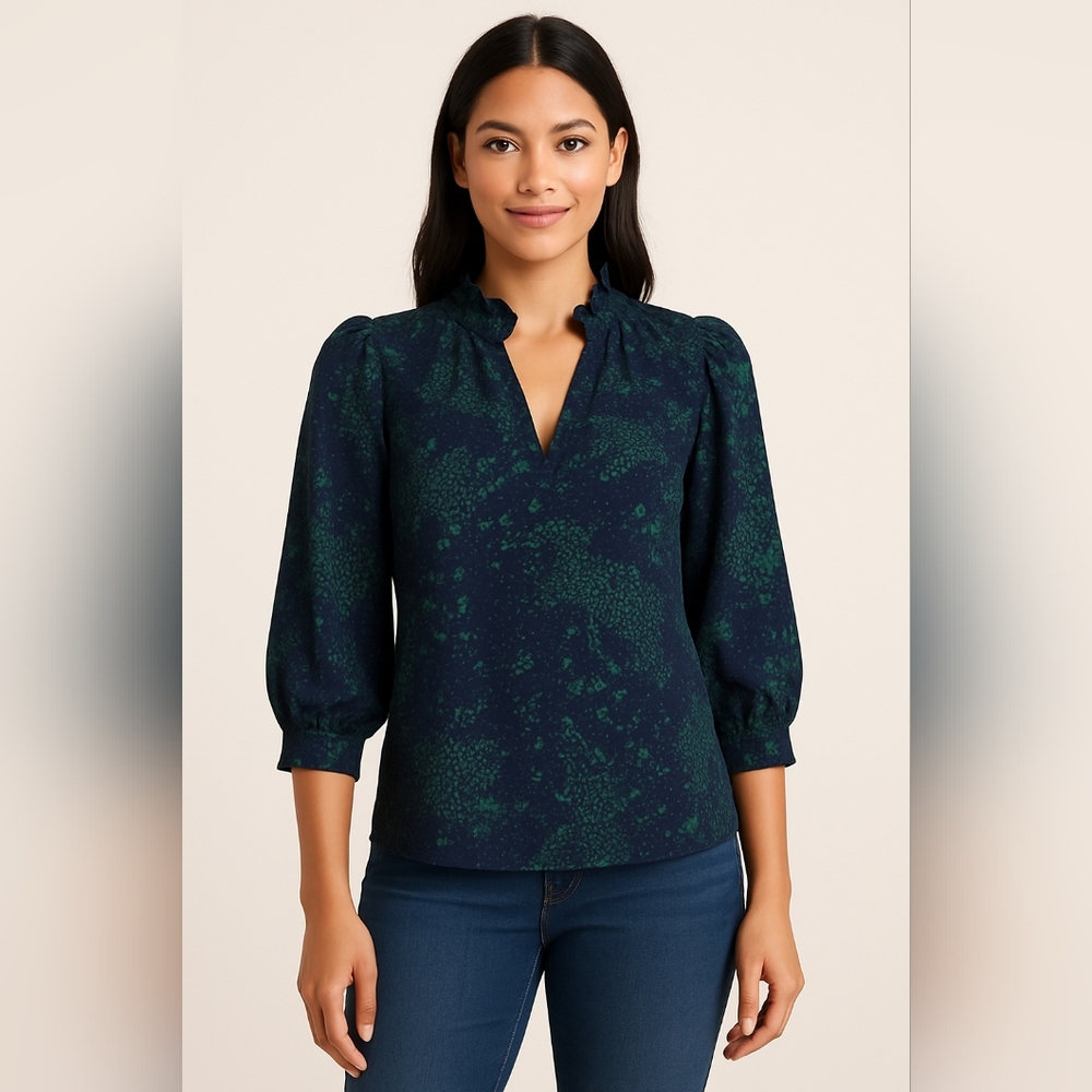 Crown & Ivy Navy and Green Blouse